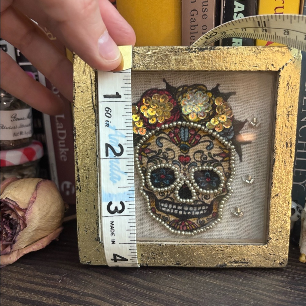 Beaded Sugar Skull Day of the Dead coaster tray wall decor Set - Picture 3 of 6